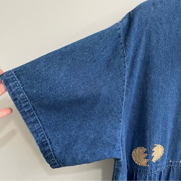 Vintage 90’s denim maxi jumper dress country chicken rooster patchwork appliqués - Picture 10 of 14